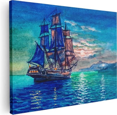 Artaza Canvas Schilderij Schip - 40x30 cm - Klein - Wanddecoratie Strand - Muurdecoratie Zeilboot - Kamer Accessoires Zeezicht