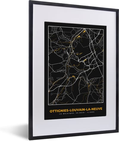 Fotolijst incl. Poster - Stadskaart - Plattegrond - Ottignies,Louvain-La-Neuve - Kaart - Goud - 30x40 cm - Posterlijst