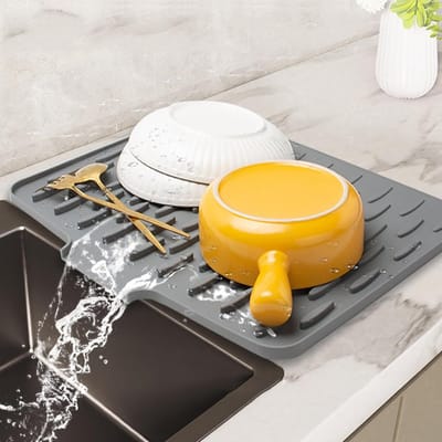 afdruipmat van 40 x 32.5 cm, afdruipmat voor aanrecht, antislip afdruiprek met snelle afvoer, hittebestendig en opvouwbaar, multifunctionele mat voor aanrecht, potten en pannen #4