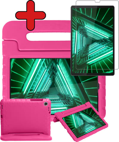 Hoesje - Geschikt voor Lenovo Tab M10 FHD Plus (2e / 2nd Generatie) - Met Screenprotector - Kinderhoes - Shockproof Bumper - Kidsproof Case - Tablethoes - Kinder Hoes Cover - Roze