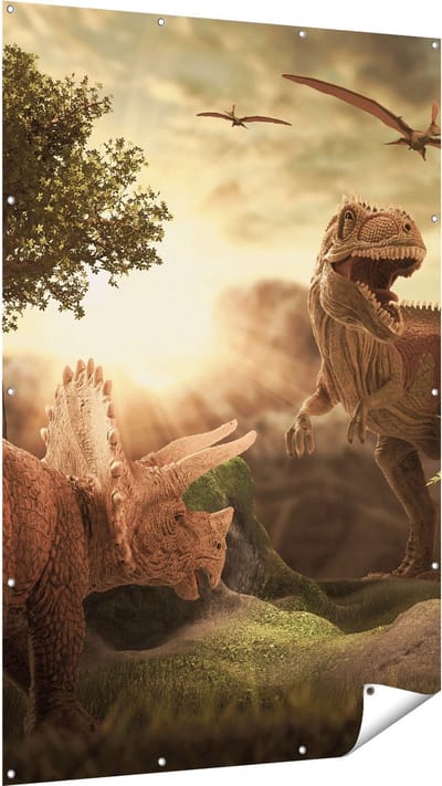 Gards Tuinposter Dinosauri�rs in de Natuur - Dino's - 120x180 cm - Tuindoek - Tuindecoratie - Wanddecoratie buiten - Tuinschilderij
