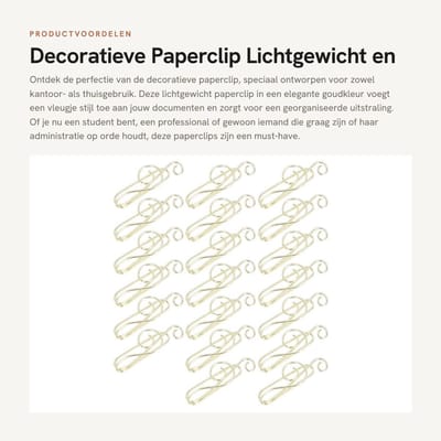 Dailygoods- Paperclip Goud - Decoratieve Paperclip - Lichtgewicht - Paperclips Groot - Paperclips Gekleurd - Perfect voor Kantoor/Home - Kantooraccessoire