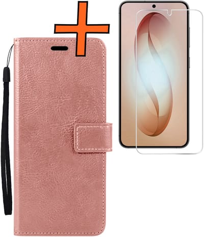 Hoes - Met Screenprotector - Geschikt voor Samsung Galaxy S26 - Luxe Pasjeshouder - Bookcase Portemonee - Flip Case - Kunstleer Book Case - Flipcase - Book Cover - Walletcase - PortemonneeHoes - Rosé goud