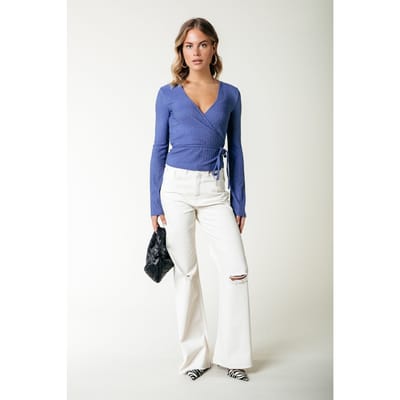 Colourful Rebel Winona Structure Wrap Top Rain Washed Blue Size: XS | Long-Sleeved Tops Outlet | Dames | Blauw