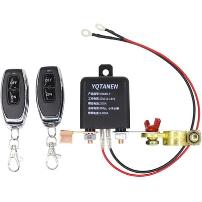 YQTANEN Relais de batterie de voiture 12 V, télécommande sans fil, interrupteur de déconnexion de batterie, isolateur de commutateur de batterie 12V 200A noir