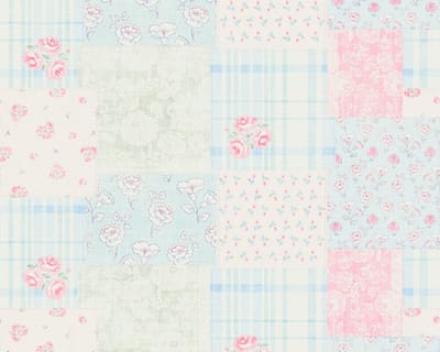 PATCHWORK BLOEMEN BEHANG | Landelijk - blauw roze wit groen - A.S. Création Maison Charme
