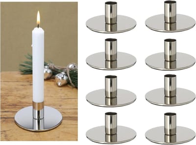 8x kaarsenhouder metaal kandelaar zilver 10x5cm kerstdecoratieve schaal kaarsspeld scandic chic kaarsenhouder tafelkaarsen adventskrans tafeldecoratie kaarsenbord decoratieve schaal