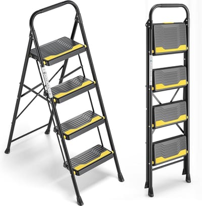 Huishoudtrap - Opstapkruk Vouwladder - Klusjes in Huis - Brede Antislip Treden - 4 treden - Zwart