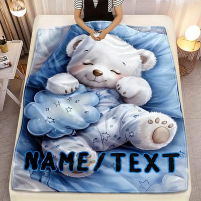 Op maat Gemaakt Slapende Beer Deken Gepersonaliseerde Naam Tekst Poolbeer Fleece Plaid Kindercadeau Zacht Warm Alle Seizoenen Decor 100x130cm39x51in