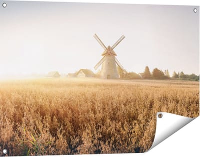 Gards Tuinposter Windmolen in het Veld - 90x60 cm - Tuindoek - Tuindecoratie - Wanddecoratie buiten - Tuinschilderij