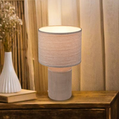 BRILONER Ino - Tafellamp slaapkamer - met stoffen kap & keramiek voet - bedlamp - tafellampje - Ø22 x 37,5 cm - bruin