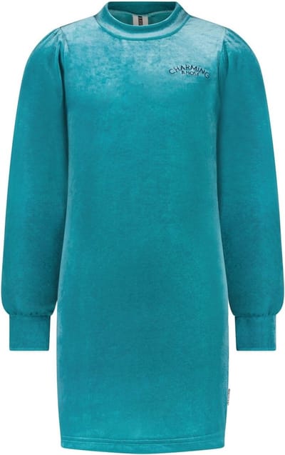 Meisjes jurk fluweel met col - Laguna groen