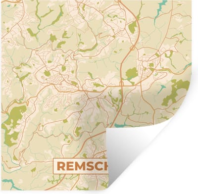 Muurstickers - Sticker Folie - Remscheid - Plattegrond - Kaart - Stadskaart - Vintage - 100x100 cm - Plakfolie - Muurstickers Kinderkamer - Zelfklevend Behang XXL - Zelfklevend behangpapier - Stickerfolie