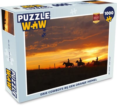 Puzzel Drie cowboys bij een oranje hemel - Legpuzzel - Puzzel 1000 stukjes volwassenen