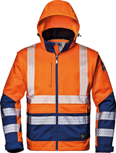 SIR SAFETY STARMAX Hi Vis Reflecterend Softshell Werkjas HEREN Veiligheidsjas Oranje Blauw - Winddicht - Afneembare Capuchon - Reflecterende Band