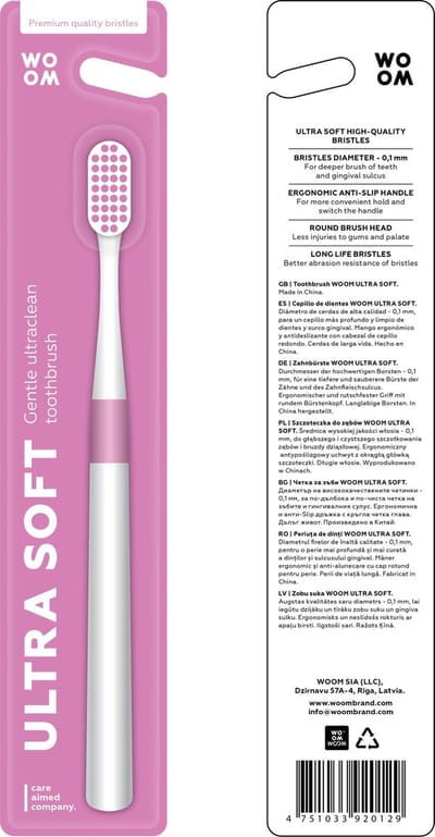 Woom tandenborstel pink ultra soft ( 3stuks)