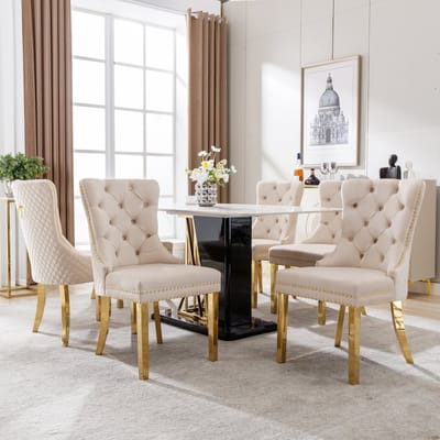 MIVRAY Eetkamerstoel Set Van 6 50,5 x 45 x 95 cm - Met Deurklopper En Nagelrand - Voor Eetkamer En Woonkamer - Fluweel Beige