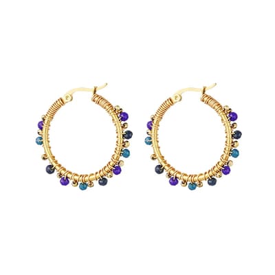 Hoop oorbellen met gekleurde kralen-  Blauw