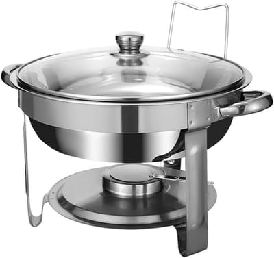 Ronde Warmhoudpan - Buffetset Voedselwarmer - Feesten en Catering - Inclusief Dekselhouder - 33.9 cm Diameter - Zilver