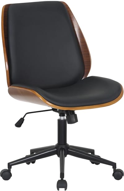 CLP Mitch Bureaustoel - ergonomisch - voor volwassenen - houten afwerking - zonder armleuning - Kunstleer - walnoot/zwart