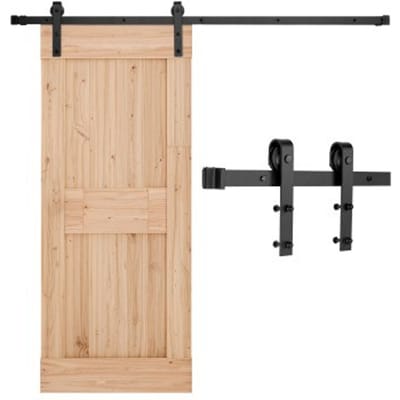 VEVOR Schuifdeursysteem 2 m rail, draagvermogen 150 kg, compatibel met 91,4-101,6 cm breedte en 3,5-4,5 cm dikte, enkele schuifdeur, rail en J-vormige rol, zwart