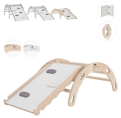 Duurzame houten klimdriehoek voor kinderen | Multifunctioneel speelmeubel met glijbaan | Veilig en stevig klimrek voor binnen en buiten | Uniek Scandinavisch design
