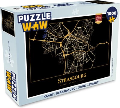 Puzzel Kaart - Strasbourg - Goud - Zwart - Legpuzzel - Puzzel 1000 stukjes volwassenen