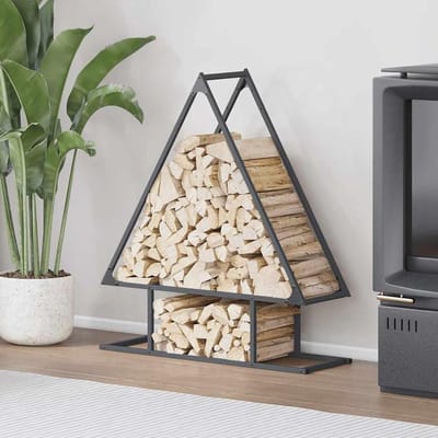 Gecheer 864317 Brandhoutrek antraciet, 80 x 25 x 90 cm, koudgewalst staal, haardhoutrek voor binnen en buiten, kampvuur, camping, reizen