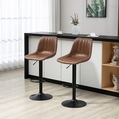 MODFU - Barstoelen Set Van 2 - Verstelbaar En Draaibaar - Retro - Voor Keuken En Bar - Staal - Bruin
