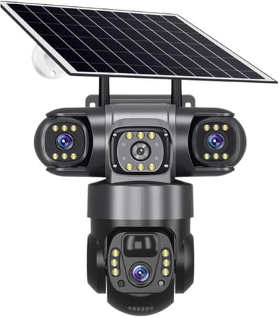 Beveiligingscamera Buiten - CCTV Camera 4G - Eigendom Bewaken - Drie Lenzen Nachtzicht - 12MP 6K - Donkergrijs