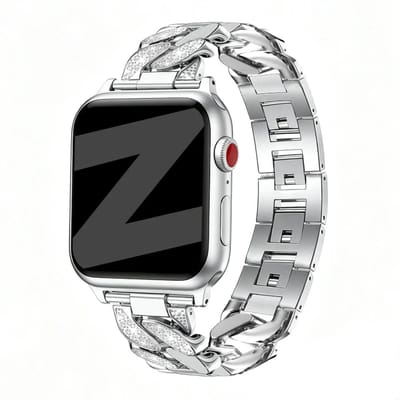 Bandz Diamond 'Chain' stalen bandje geschikt voor Apple Watch 1/2/3/4/5/6/7/8/9/10/11/SE/SE2/SE3 - Maat: 38/40/41/42mm Zilver