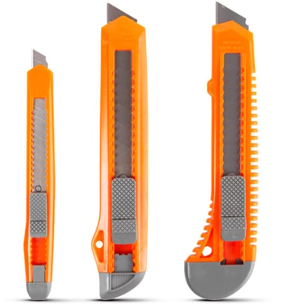 Universele Breekmessenset – 3-delige Set Met Afbreekmes – 1× 9 mm & 2× 18 mm – Uitschuifbaar Mes – Antislip Kunststof Behuizing – Geschikt Voor Behangen, Huishoudelijk En Algemeen Snijwerk [10821]