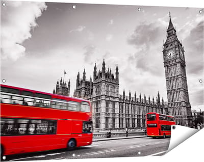 Gards Tuinposter Rode Bussen in Londen - Retro - 120x80 cm - Tuindoek - Tuindecoratie - Wanddecoratie buiten - Tuinschilderij