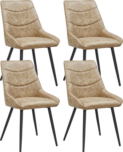 Colenis® - Svensk Eetkamerstoel - Set van 4 - Beige - Microvezel - Microfiber - Industrieel - Design - Comfortabele en Duurzame Eetkamerstoelen
