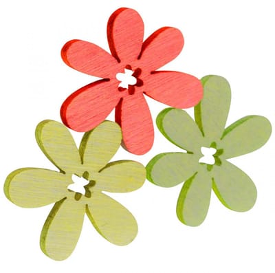 Houten bloemen strooidecoratie bloesems hout oranje/geel/groen Ø2cm 14