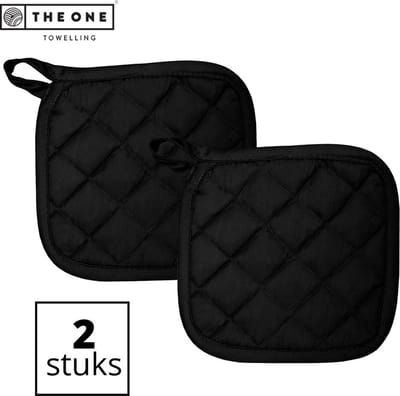 The One Towelling Pannenlappen - 21 x 21 cm - 2 Stuks - Pannenlap set - Hittebestendig - 185 gr/m2 - Katoen - Zwart