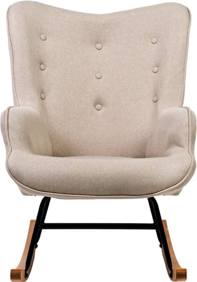 Schommelstoel - Ontspannende Stoel - Wiegstoel - Stevige Ruststoel - Fauteul - Loungestoel - Comfortabele Zitting - Houten Poten en Zachte Voering - Berkenhout - voor Babykamer of Woonkamer - Voederstoel - voor Voeden Baby - 103x68x90cm - voor Binnen