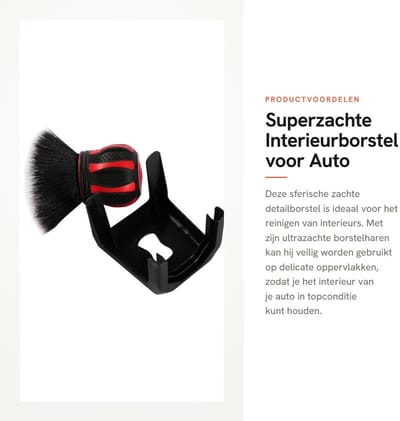 Dailygoods- Interieurborstel Superzacht - Autodetailborstel - Flexibel - Bolvormig ontwerp - Veilig voor interieurmaterialen - Geschikt voor nauwe openingen