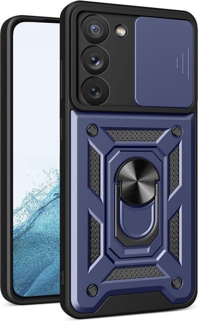 MobyDefend Hoesje - Geschikt voor Samsung Galaxy S23 - Pantsercase Met Draaibare Ring - Blauw