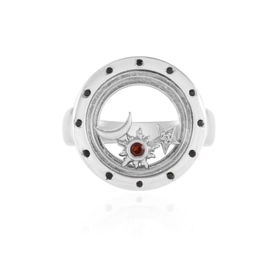Cavill - Zilveren ring met Mozambique granaat 0,036 ct & witte topaas 0,005 ct - Zwarte spinel 0,072 ct - Elegante ronde slijpvorm - Sieraden dames