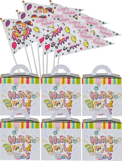 Verjaardagsbox 6 stuks + vlagjes 8 stuks - kids box - HAPPY BIRTHDAY