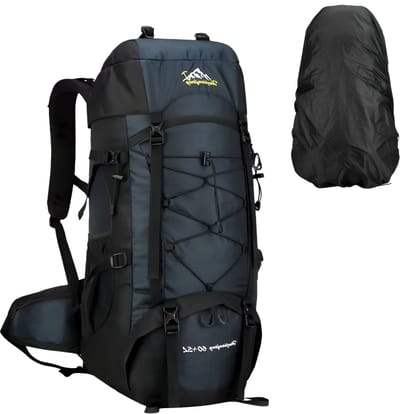 CarryQuest® - 65L Outdoor Bergbeklimming Rugzak - Teryleen/Polyester Backpack met Afneembare Schouderriem, Schoenentas, Regenhoes & Rugventilatie - 32x25x77 cm - Donkerblauw