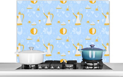 Spatscherm keuken 100x65 cm - Kookplaat achterwand Patronen - High tea - Thee - Muurbeschermer - Spatwand fornuis - Hoogwaardig aluminium