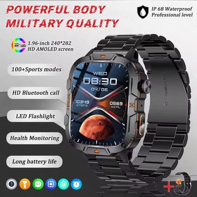 2025 Militaire GPS Tracker Outdoor Sport Smartwatch Heren 5ATM Waterdicht Bluetooth Bellen 100+ Sportmodus 430mAh Militaire Armbanden steel zwart