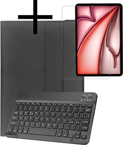 Hoes - Geschikt voor Apple iPad Air 2024/2025/2026 (M3/M4) - 11 inch - Met Screenprotector - Keyboard Book Cover - Toetsenbord Case - Hoesje - Zwart