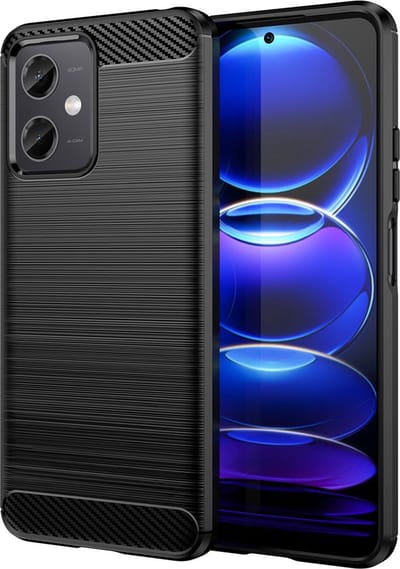 MobyDefend Hoesje - Geschikt voor Xiaomi Redmi Note 12 5G - TPU Backcover - Geborstelde Metaal & Carbon-Look - Zwart