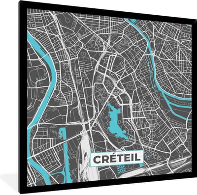 Fotolijst incl. Poster - Créteil - Plattegrond - Kaart - Stadskaart - Frankrijk - 40x40 cm - Posterlijst