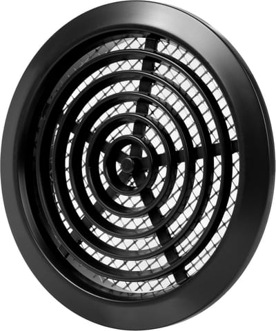 Luchtregister - Ventilatierooster deur - Ventilatie verbeteren - Met insectenbescherming - 80 mm rond - Zwart