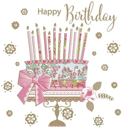 40 Servetten - Happy Birthday - Taart - Strik - Bloem - Hart - Op witte achtergrond - Roze - Goud - Licht Blauw - Wit - 33 x 33 cm - 3-Laags - Daisy