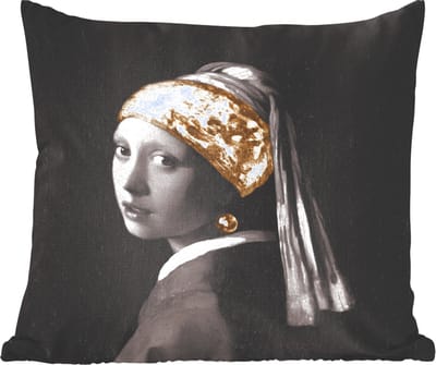 Sierkussens - Kussentjes Woonkamer - 50x50 cm - Het meisje met de parel - Vermeer - Goud
